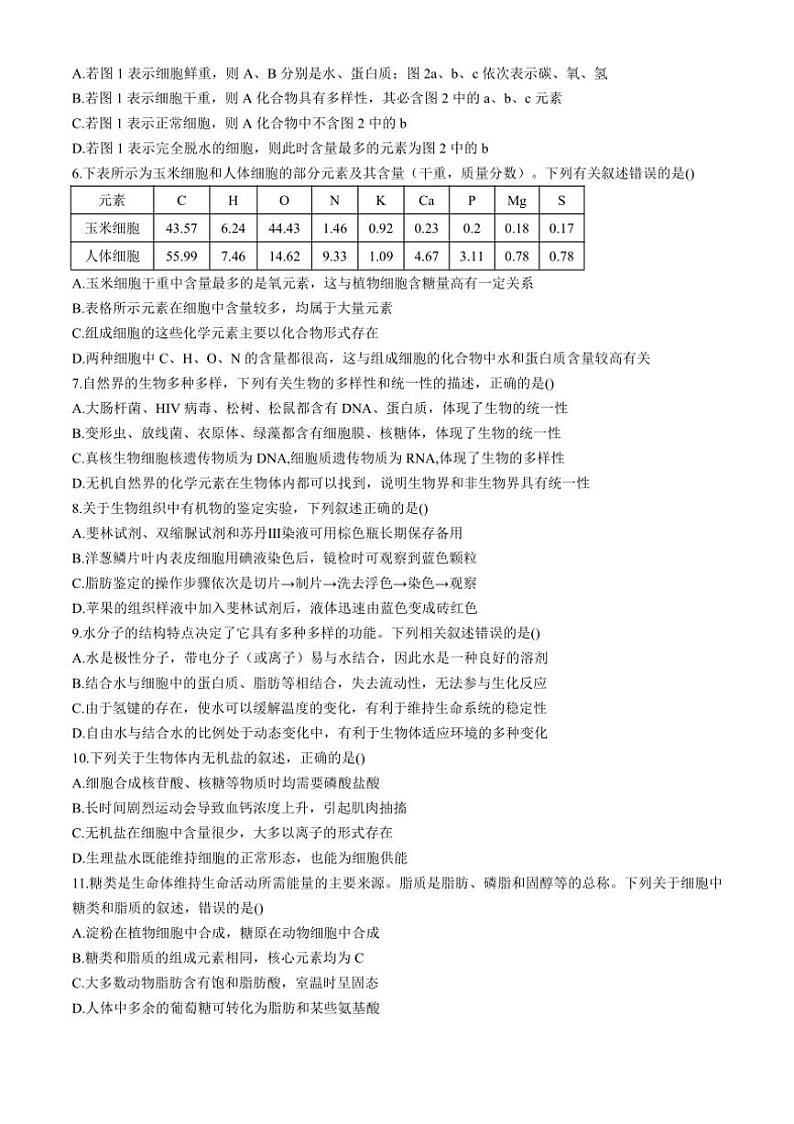 [生物]河南省商丘市夏邑县第一高级中学2024～2025学年高一上学期10月月考学试题(有答案)第2页