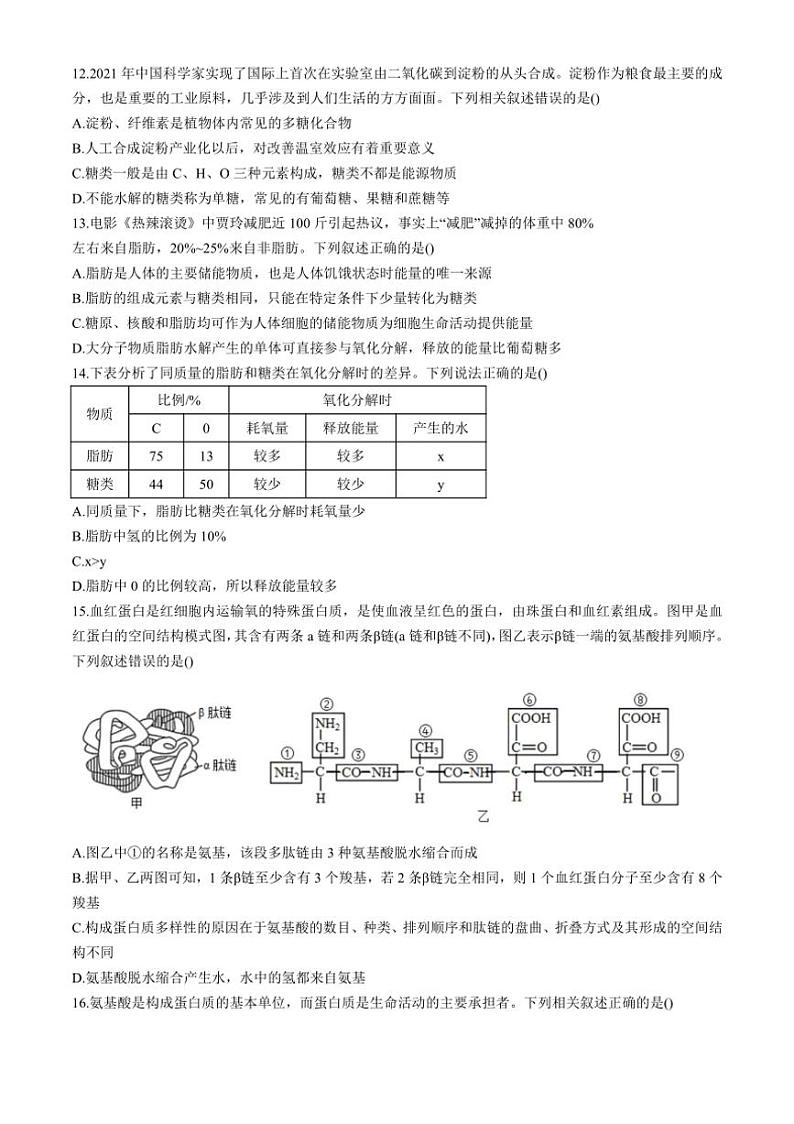 [生物]河南省商丘市夏邑县第一高级中学2024～2025学年高一上学期10月月考学试题(有答案)第3页