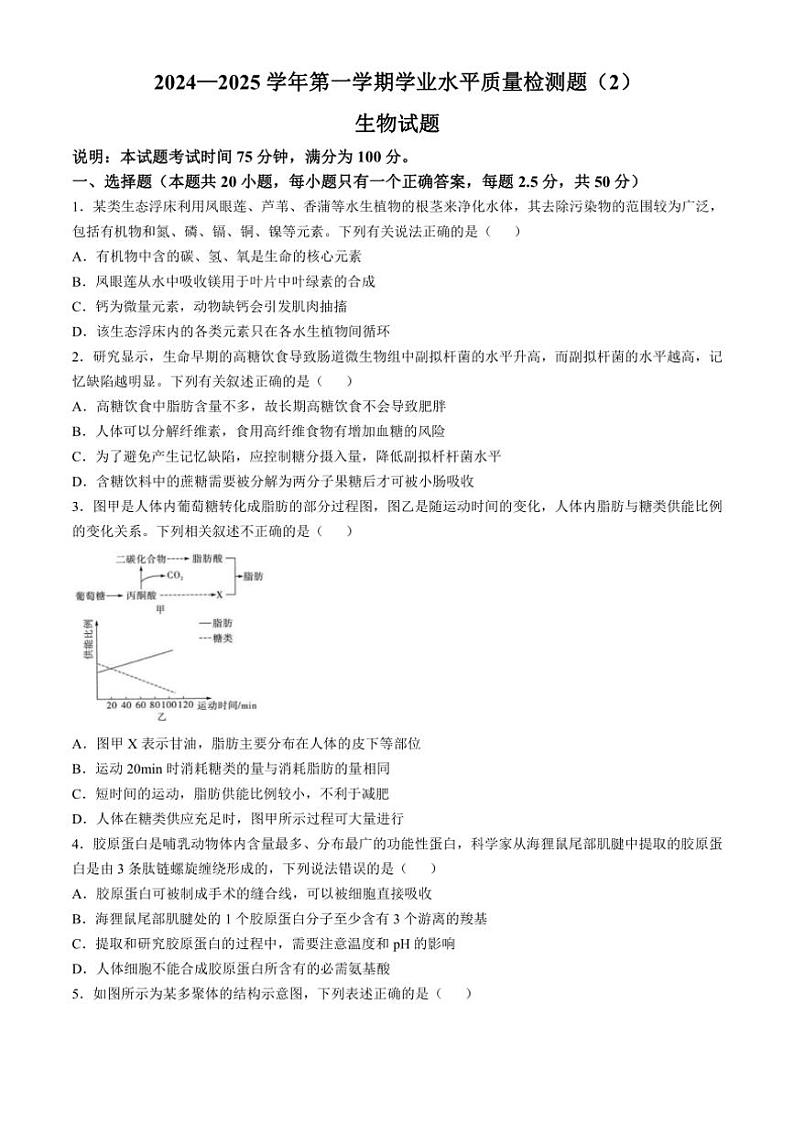 [生物]山西省吕梁市孝义市山西省孝义中学校2024～2025学年高三上学期10月学业水平质量检测题(2)学试题(有答案)第1页