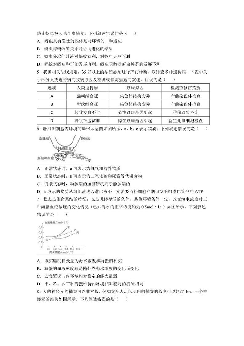 [生物]江西省多校联考2024～2025学年高二上学期10月月考学试题(有解析)第2页
