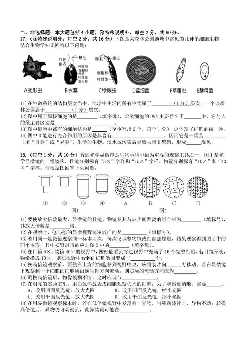 [生物]广东省湛江市第二十一中学2024～2025学年高一上学期10月月考学试题(有答案)03