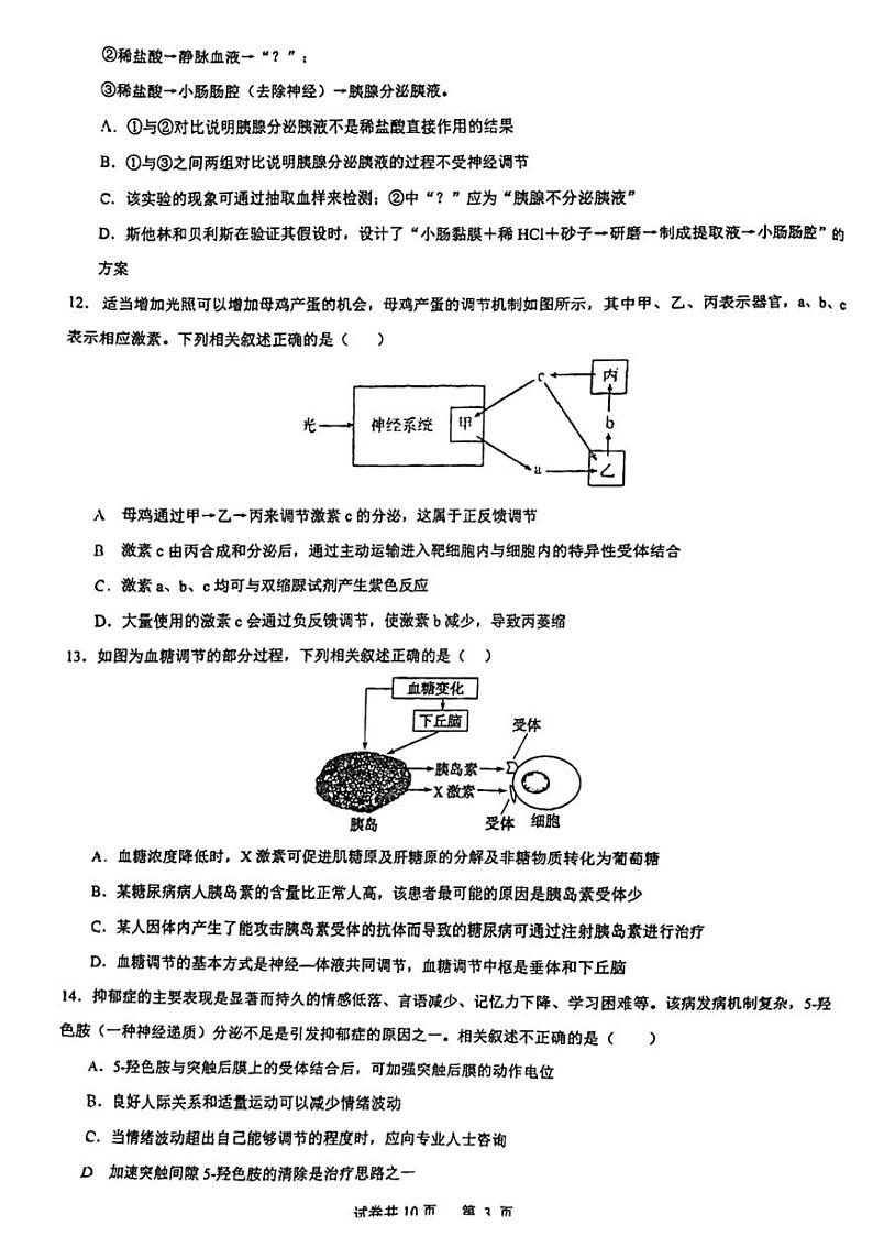 江苏省镇江市实验高级中学2024~2025学年高二上学期10月考试生物试卷第3页