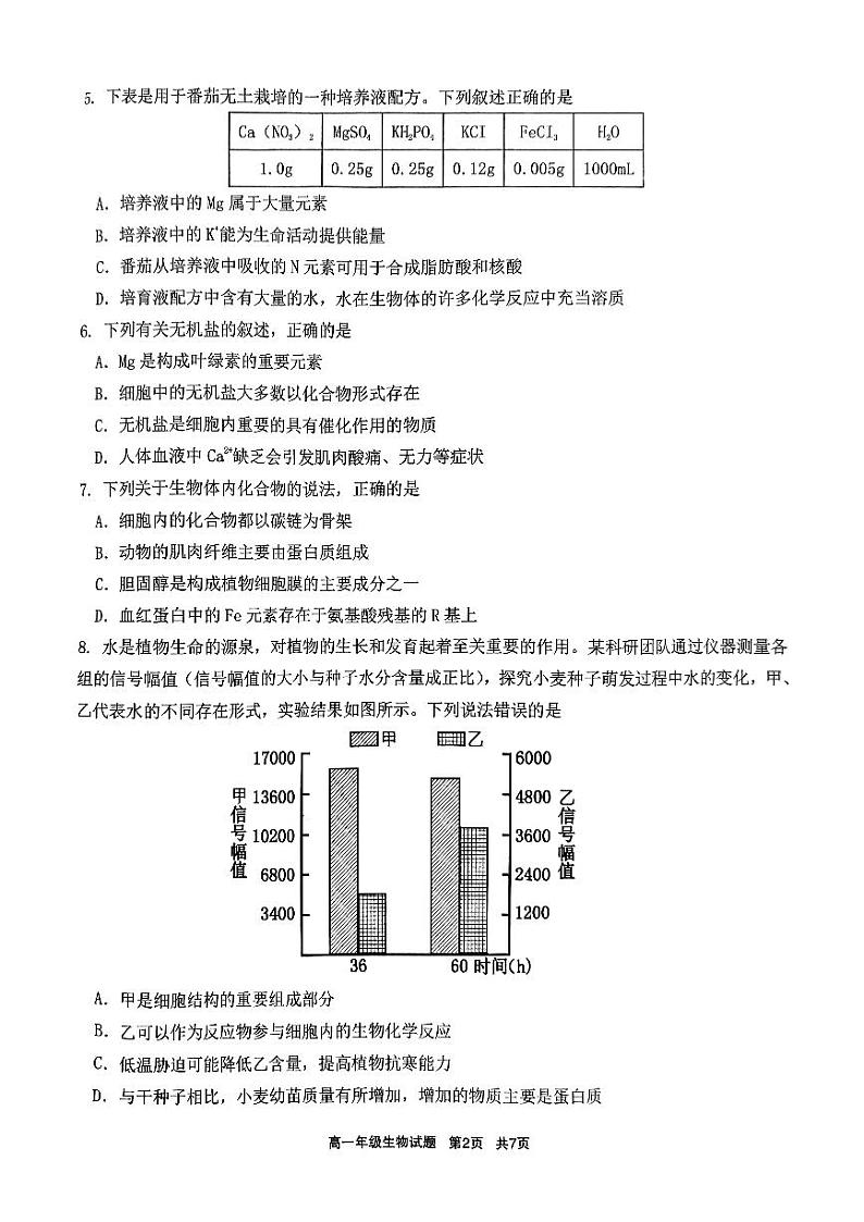 江苏省盐城市实验高级中学2024-2025学年高一上学期10月月考生物试卷第2页