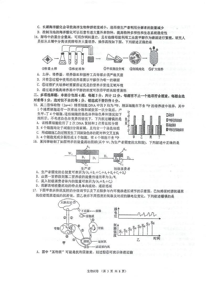 江苏省泰州市海陵区江苏省泰州中学2024-2025学年高三上学期10月月考生物试题第3页