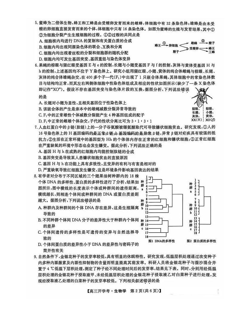 江西省九师联盟2025年高三上学期9月联考试卷试卷生物第2页