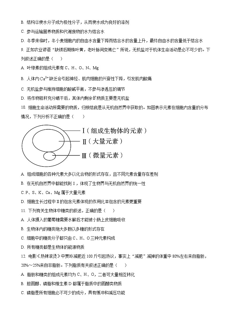 湖北省鄂东南省级示范学校联考2024-2025学年高一上学期10月月考生物试题 Word版无答案第3页