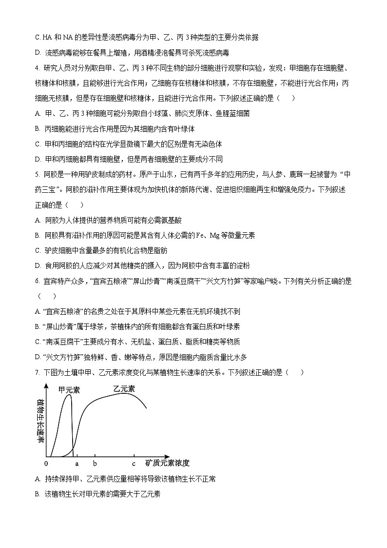 吉林省长春市东北师范大学附属中学2024-2025学年高一上学期9月月考生物试题（Word版附解析）02