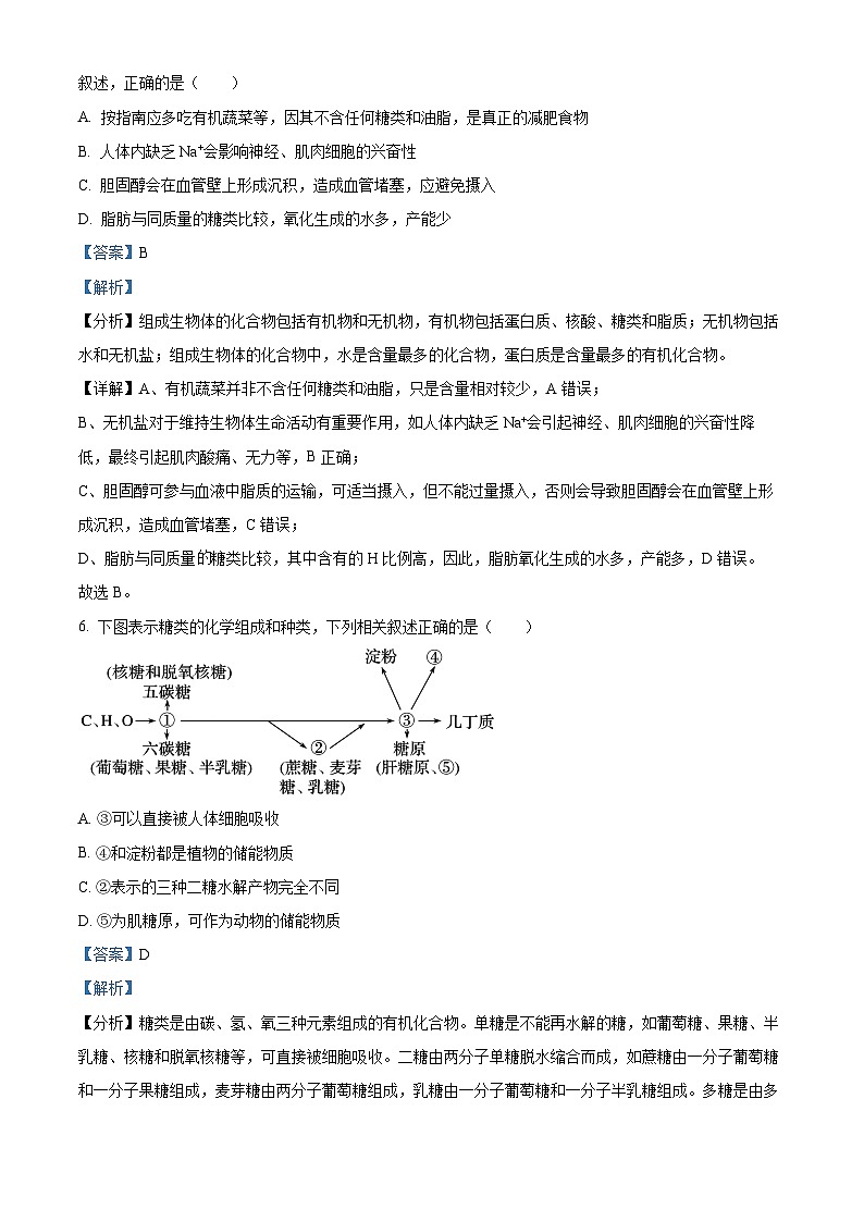 浙江省精诚联盟2023-2024学年高一上学期10月联考生物试题（Word版附解析）03