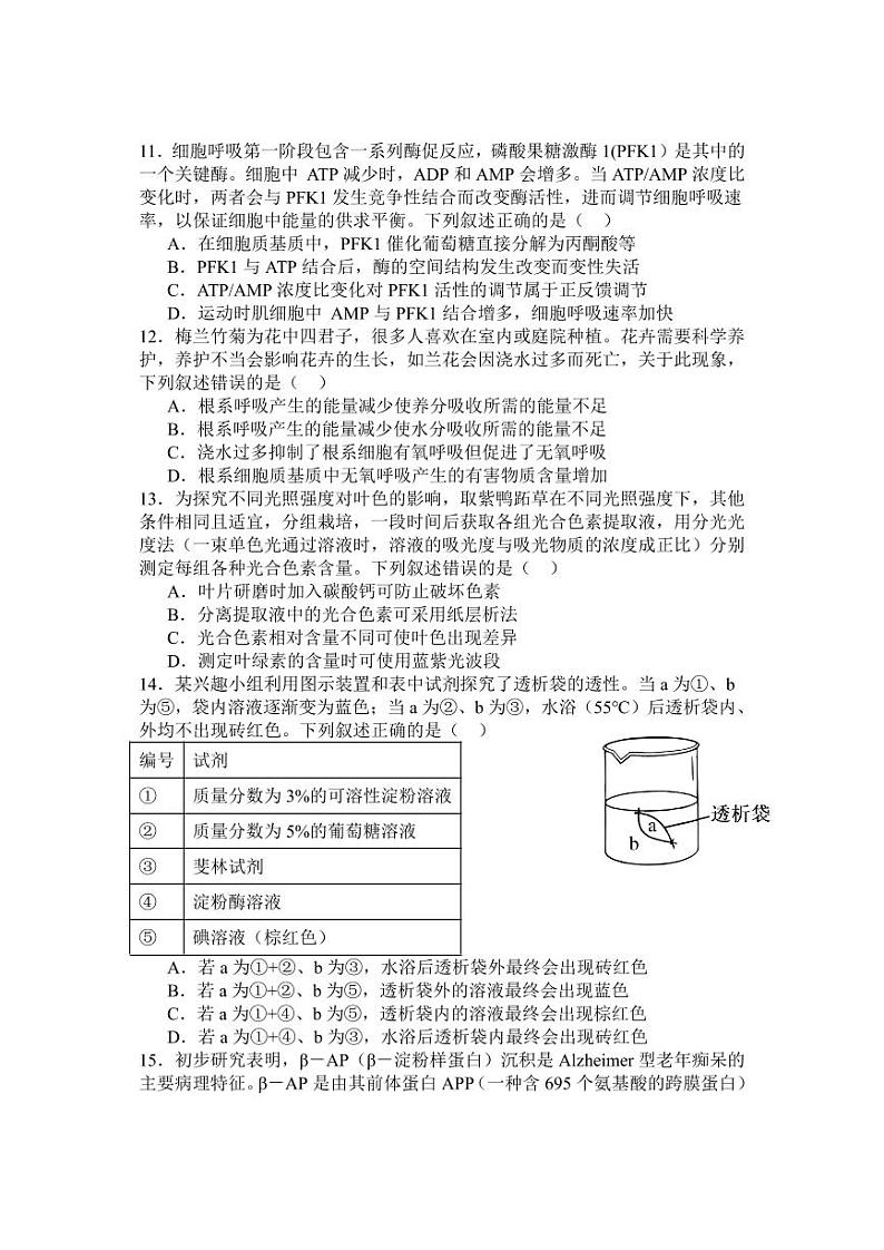 湖北襄阳宜城2024年第一中学高三9月月考 生物试题（含答案）第3页
