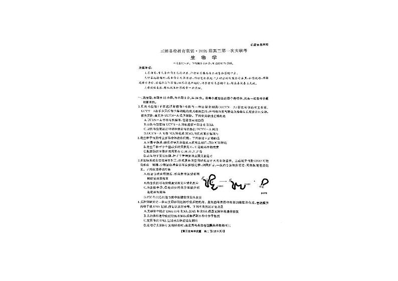 湖南三湘名校2024年高三9月第一次联考 生物试题（含答案）第1页