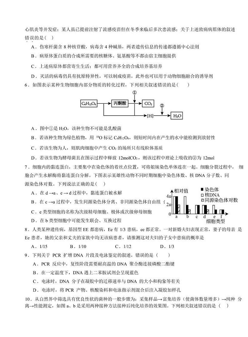 江苏前黄2024年高级中学高三9月检测 生物试题（含答案）02