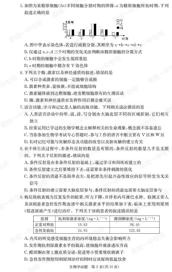 2024炎德英才名校联合体高二第二次月考生物试卷第2页