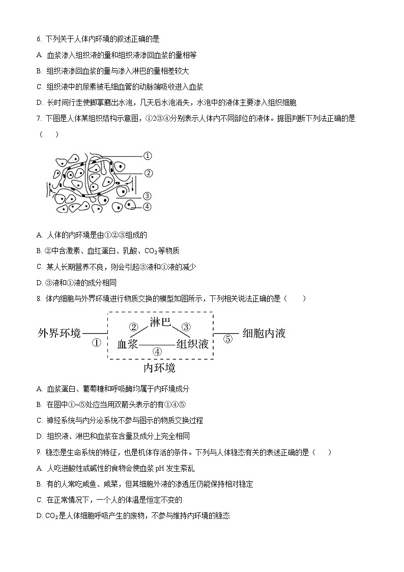 四川省成都市列五中学2024-2025学年高二上学期10月测试生物试题 Word版无答案第2页