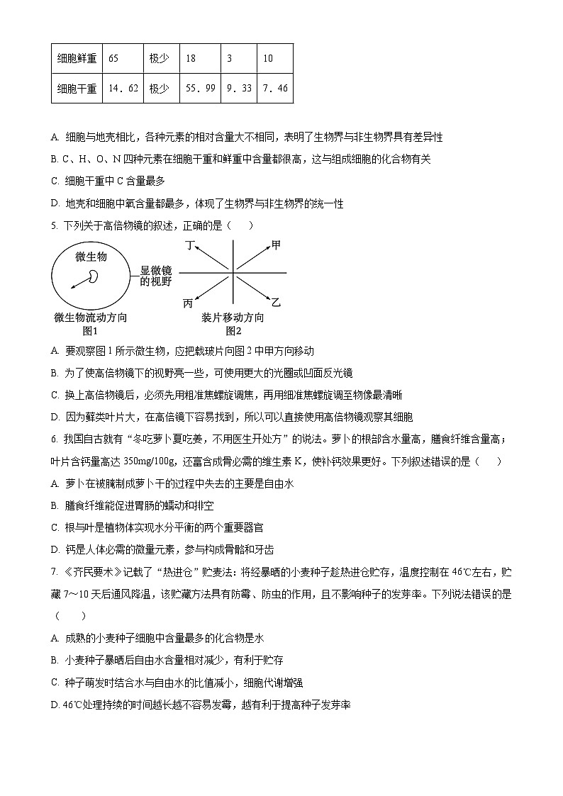 重庆市九龙坡区渝西中学2024-2025学年高一上学期10月月考生物试题（Word版附解析）02