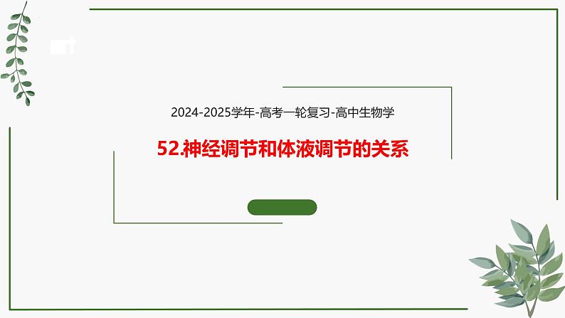 第52讲 神经调节和体液调节的关系-备战2025年高考生物一轮复习精讲课件（新教材新高考）第1页