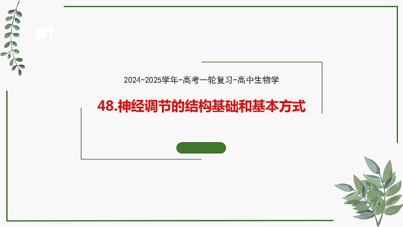 第48讲 神经调节的结构基础和基本方式-备战2025年高考生物一轮复习精讲课件（新教材新高考）第1页