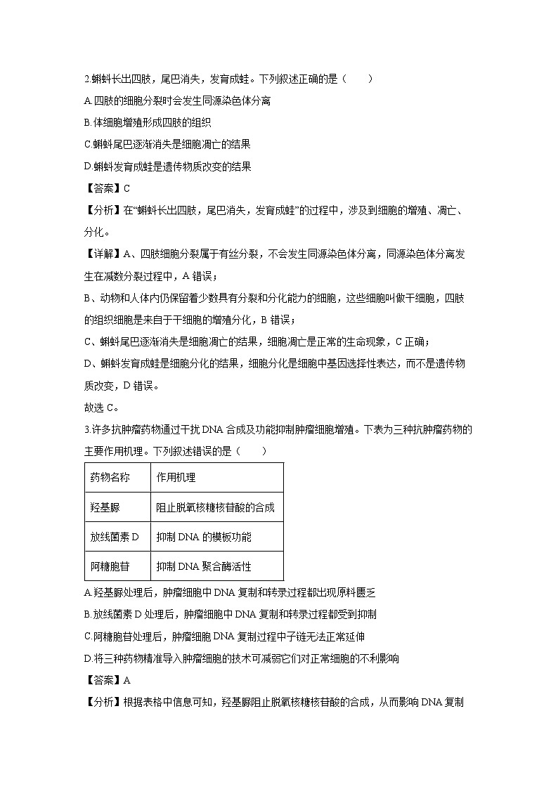 [生物]湖南省益阳市2024-2025学年高三上学期9月第一次教学质量检测(解析版)第2页