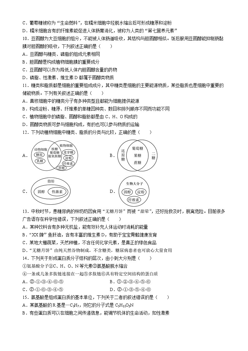 江苏省徐州市第七中学2024-2025学年高一上学期9月考试生物试题(无答案)第3页