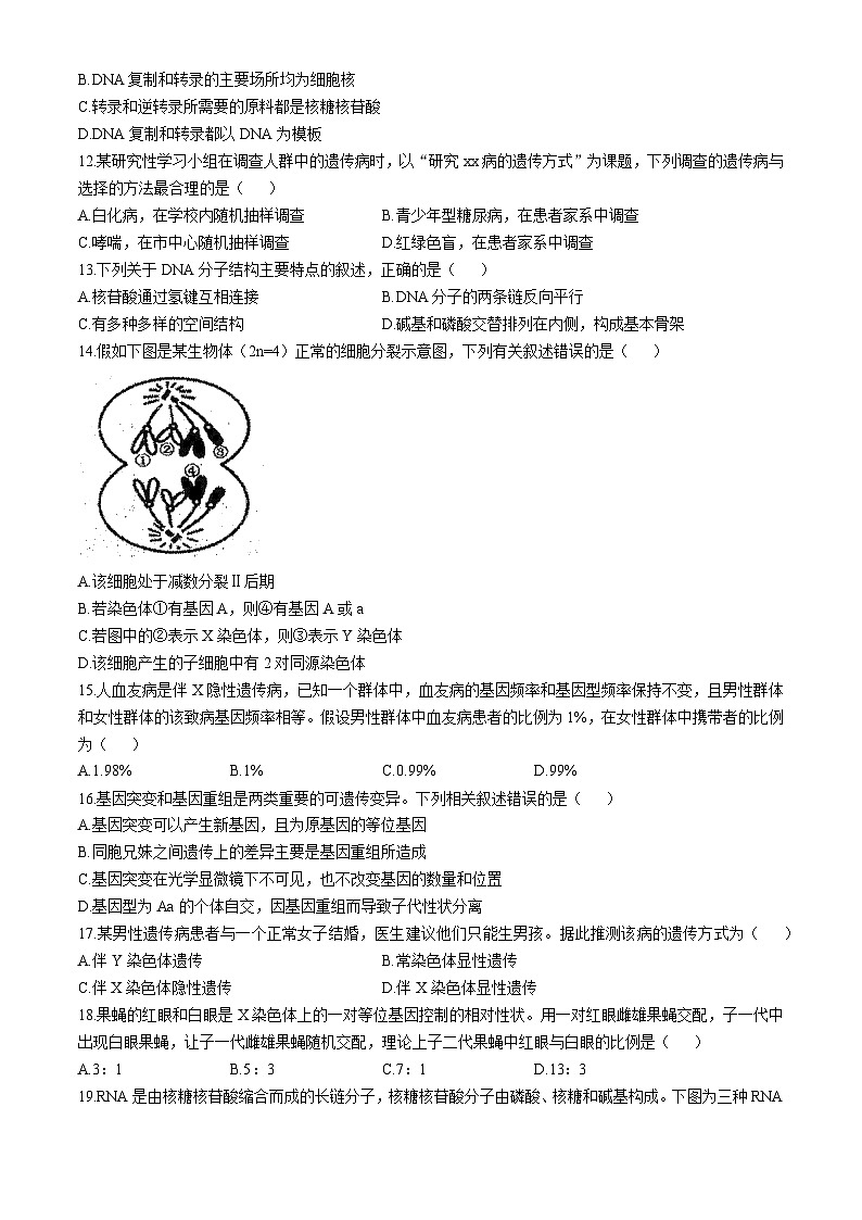 黑龙江省哈尔滨市第三中学校2023-2024学年高一下学期期末考试生物试题(无答案)第2页