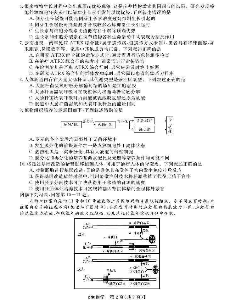 [生物]浙江强基联盟高三上学期10月联考月考试卷第2页