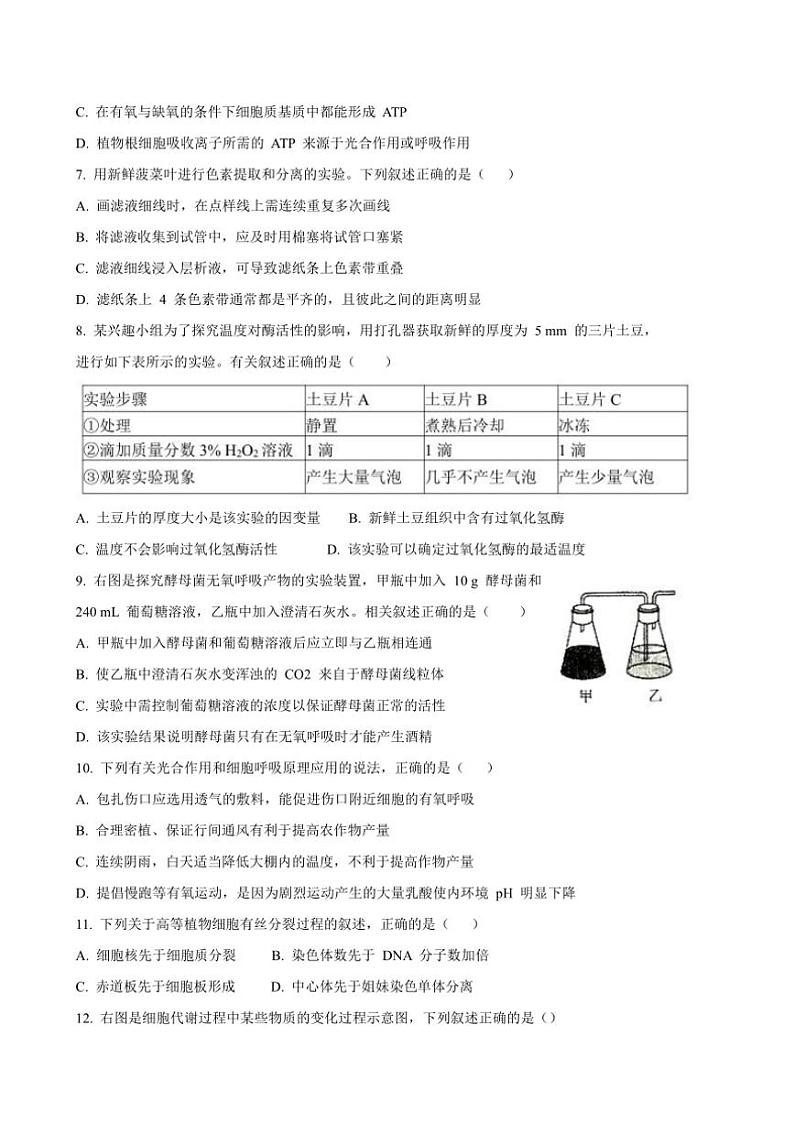 [生物]2024～2025学年江苏省连云港市连云区高三(上)9月第一次月考试题(有答案)第2页
