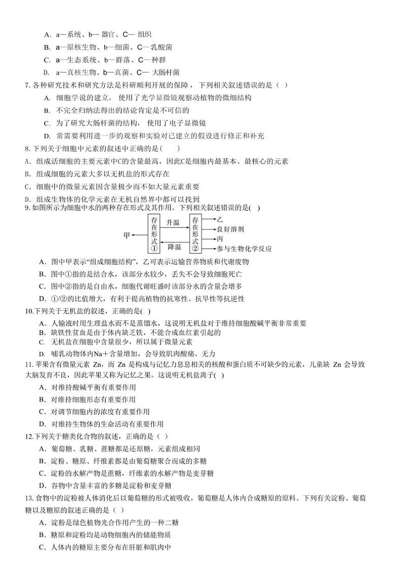 [生物]福建省漳州市华安县正兴学校2024～2025学年高一上学期第一次月考试卷(有解析)第2页