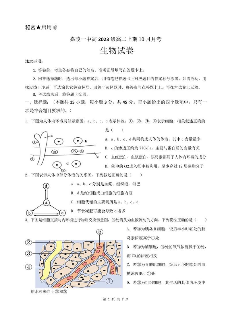 [生物]四川省南充市嘉陵第一中学2024～2025学年高二上学期10月月考试题(有答案)第1页