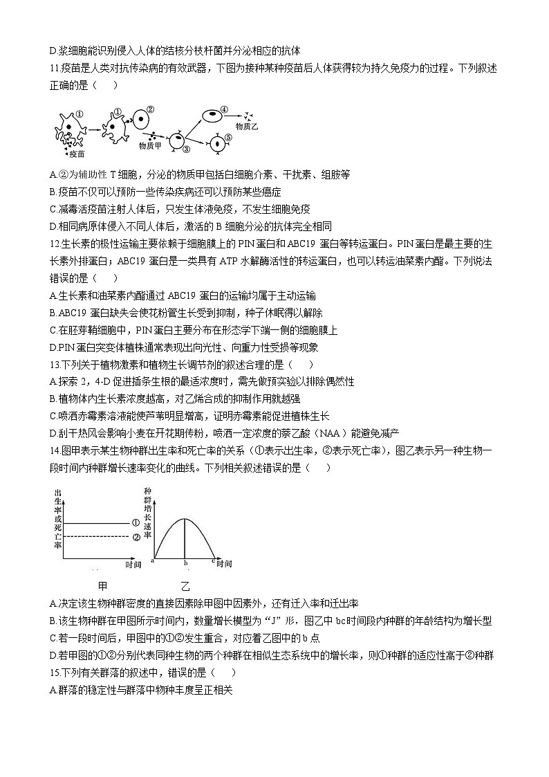 江苏省沭阳塘沟高级中学2024-2025学年高二上学期第二次月考生物试卷(无答案)第3页