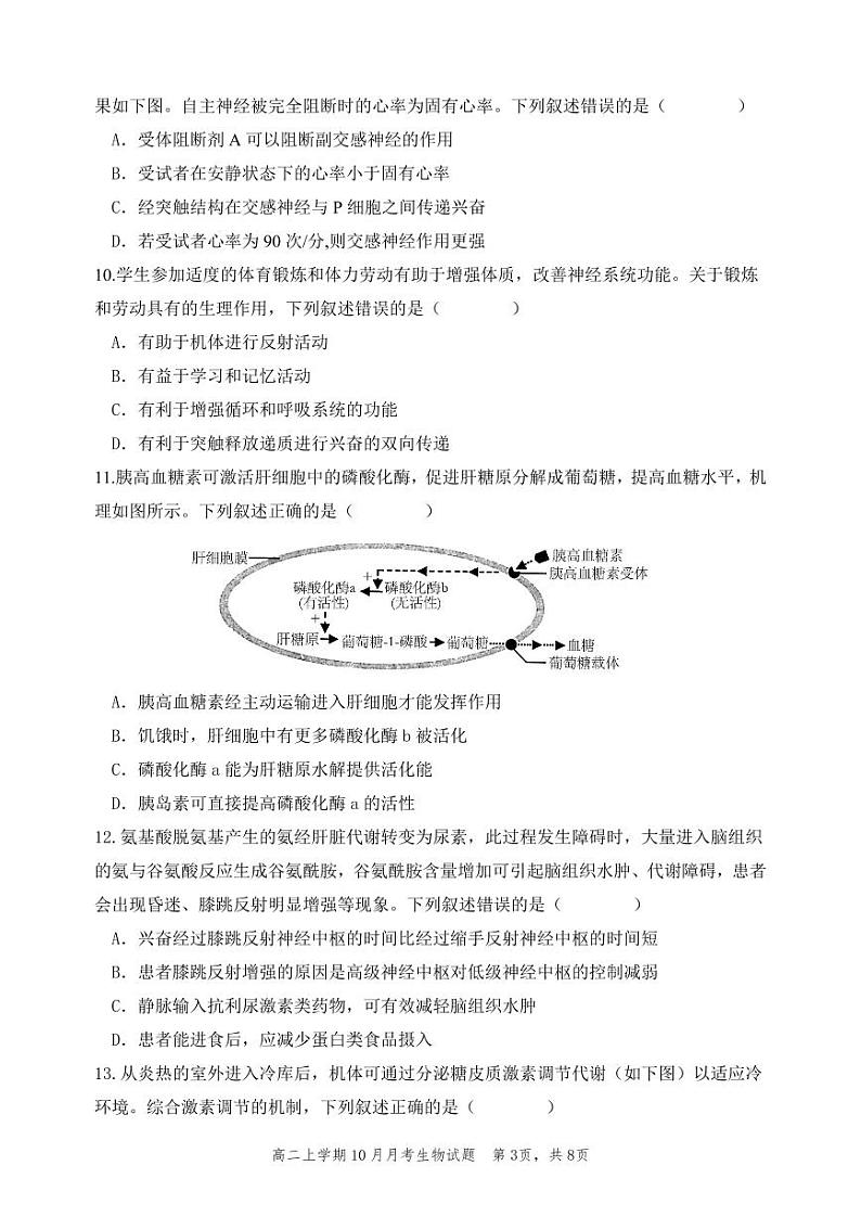 四川省自贡市蜀光中学2024-2025学年高二上学期10月月考生物试题第3页