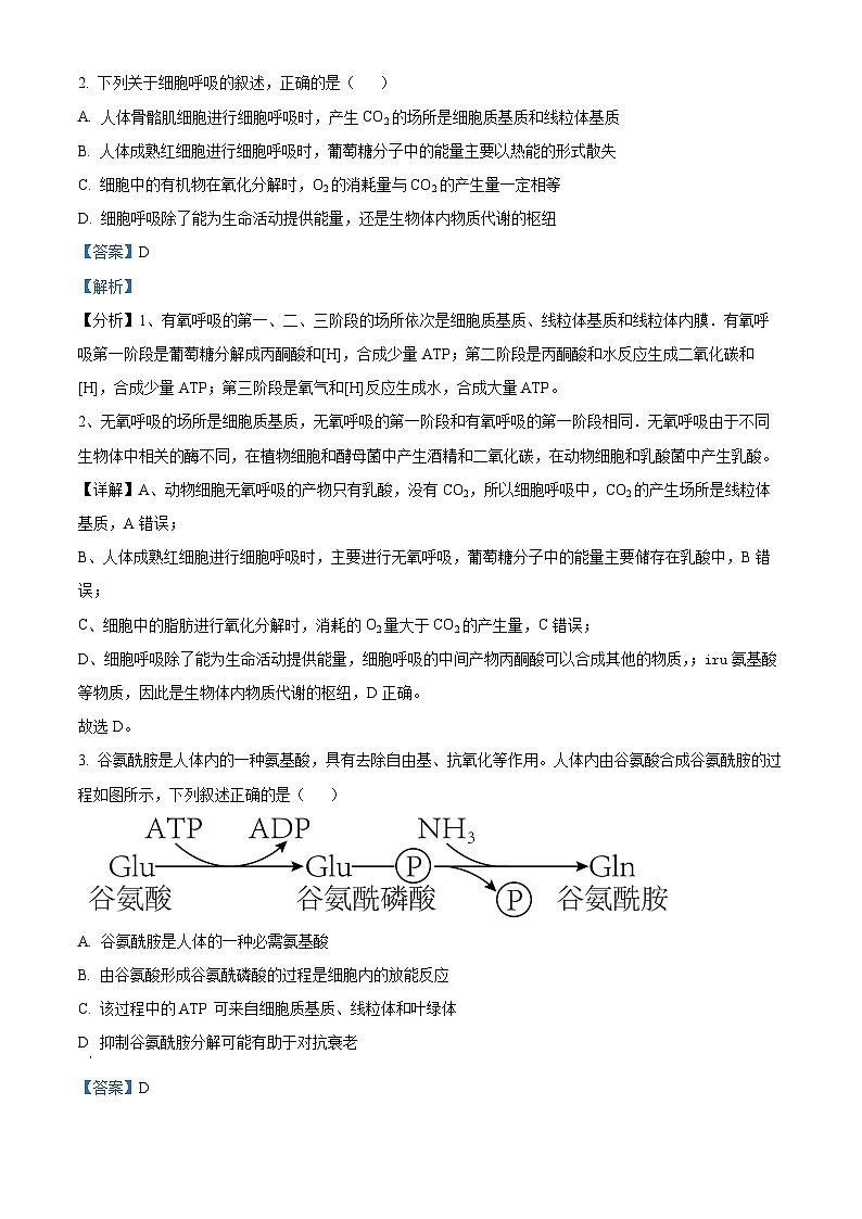 云南师范大学附属中学2025届高三高考适应性月考卷（四）生物答案第2页
