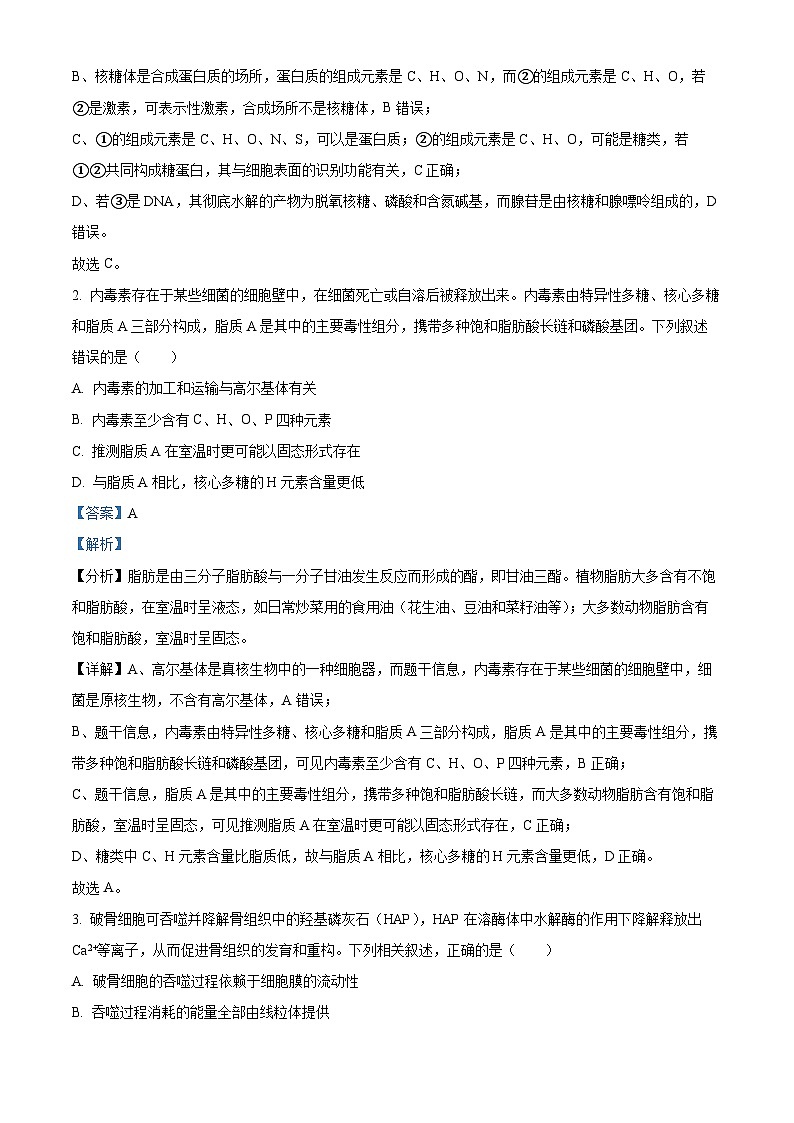天津市静海区第一2025届高三上学期10月月考试卷生物（含答案）02