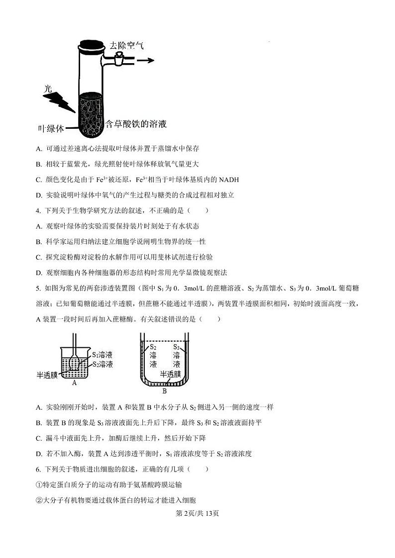 河北省衡水2024-2025学年高三上学期综合素质评价二+生物第2页