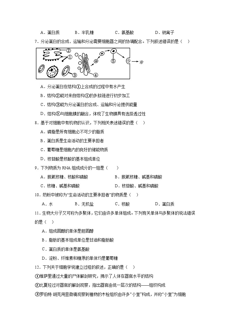 陕西省柞水中学2024-2025学年高一上学期第一次月考生物试题第2页