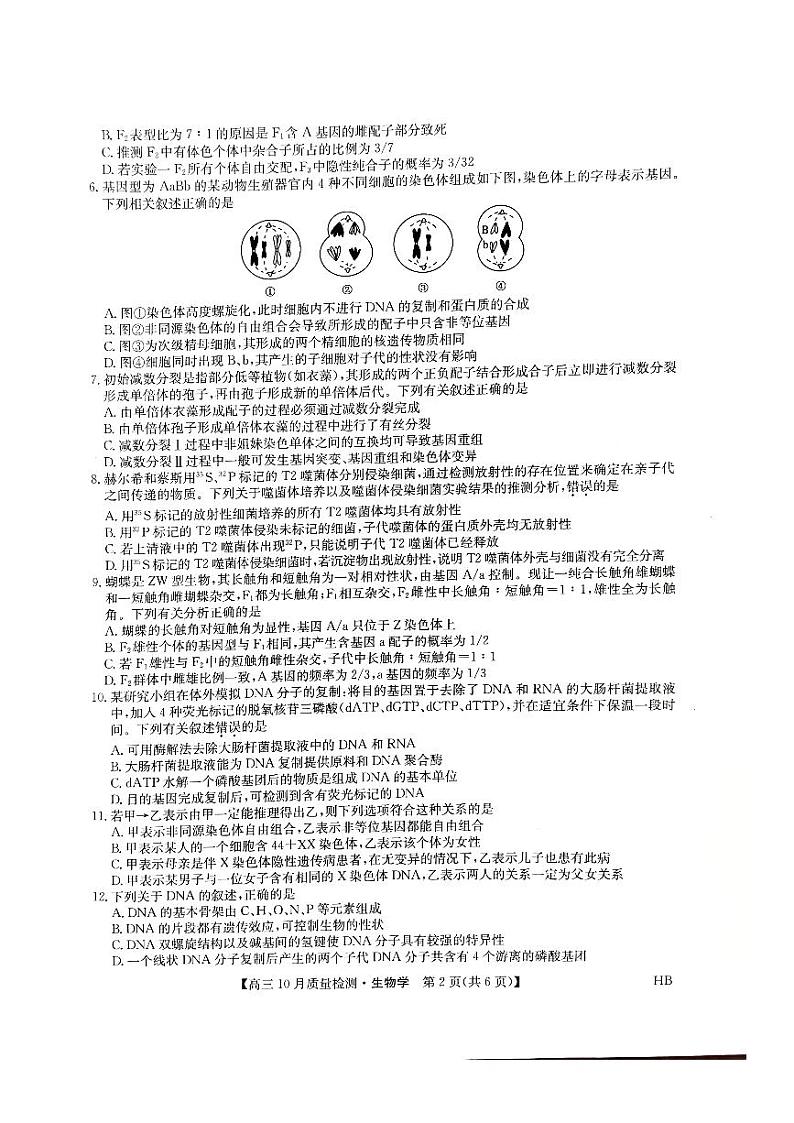 河北省承德市承德县第一中学等校2024-2025学年高三年级上学期10月月考生物试题第2页