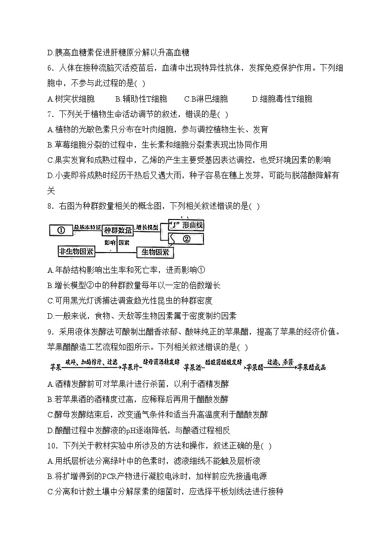 福建省漳州市2025届高三上学期第一次教学质量检测生物试卷(含答案)02
