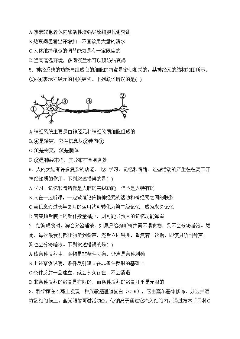 枣庄市第一中学2024-2025学年高二上学期10月质量检测生物试卷(含答案)第2页