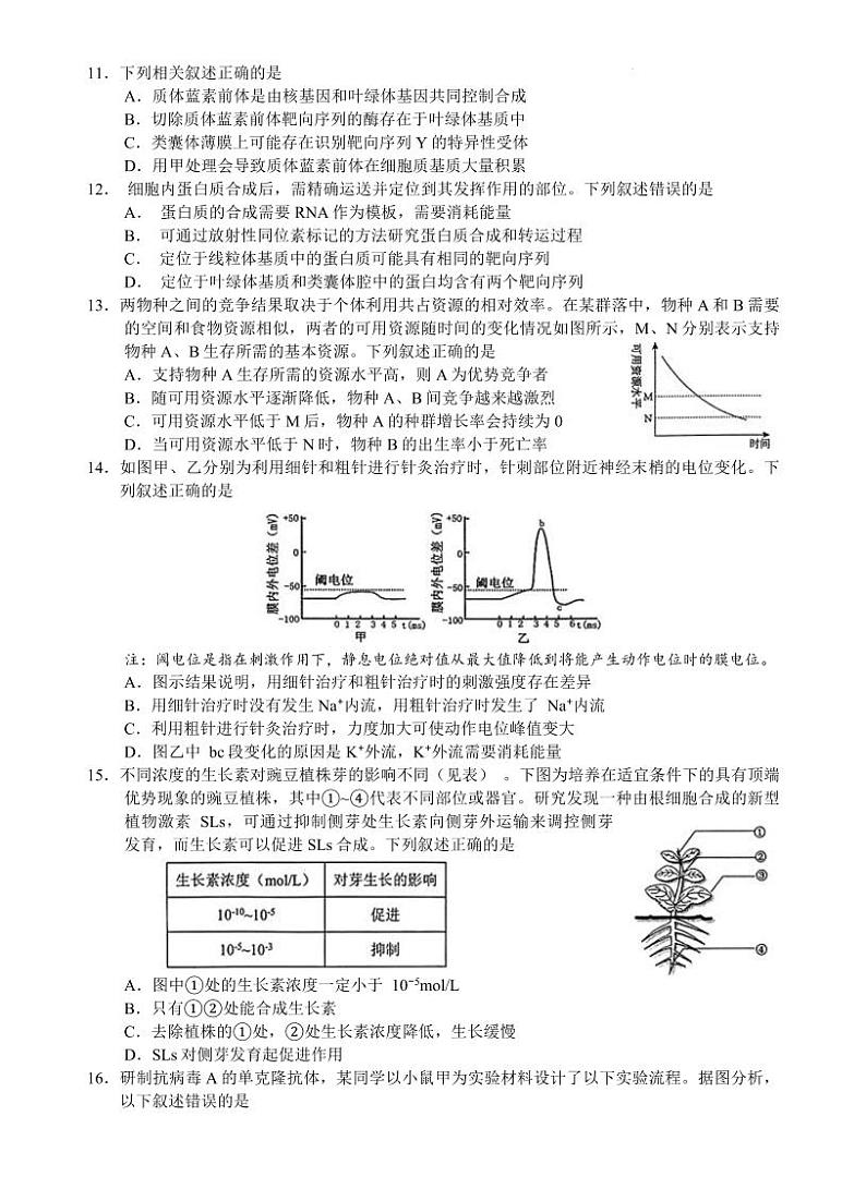 （生物试卷）2024学年第一学期江浙皖高中(县中)发展共同体高三年级10月联考 生物试卷第3页