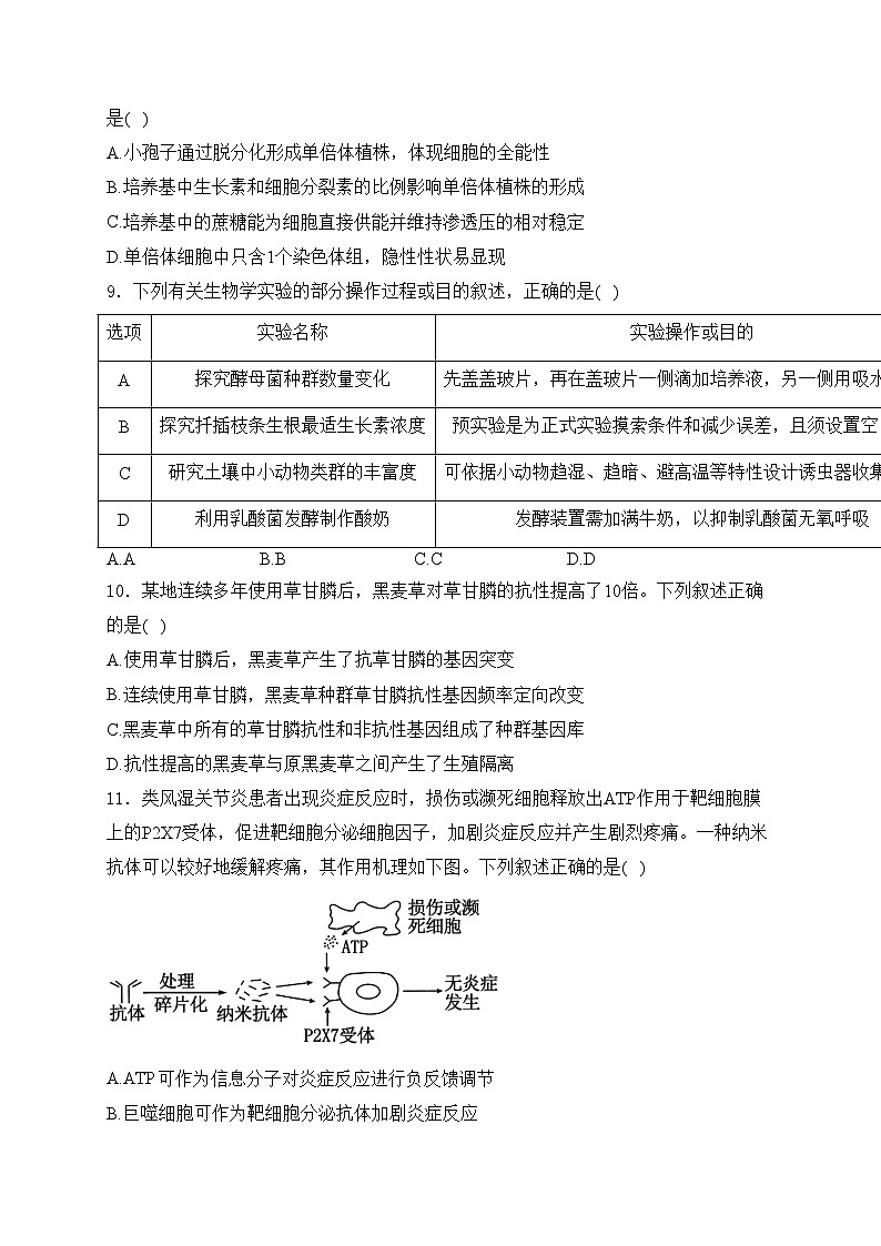 江苏省海门中学2025届高三上学期第一次调研考试生物试卷(含答案)第3页