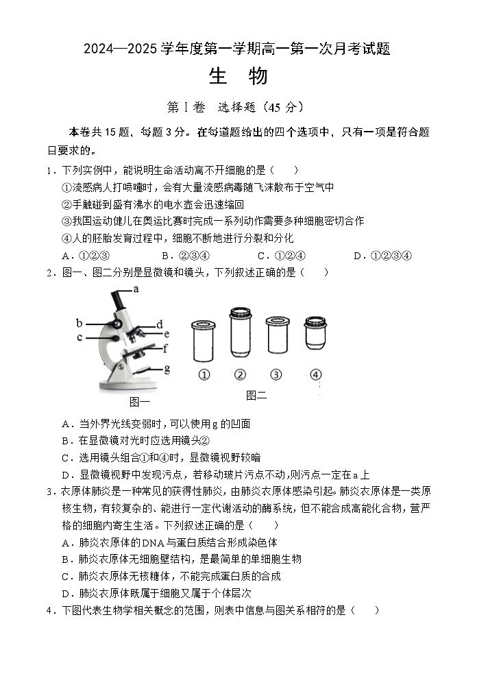 海南省文昌中学2024-2025学年高一上学期第一次月考生物试卷（Word版附解析）第1页