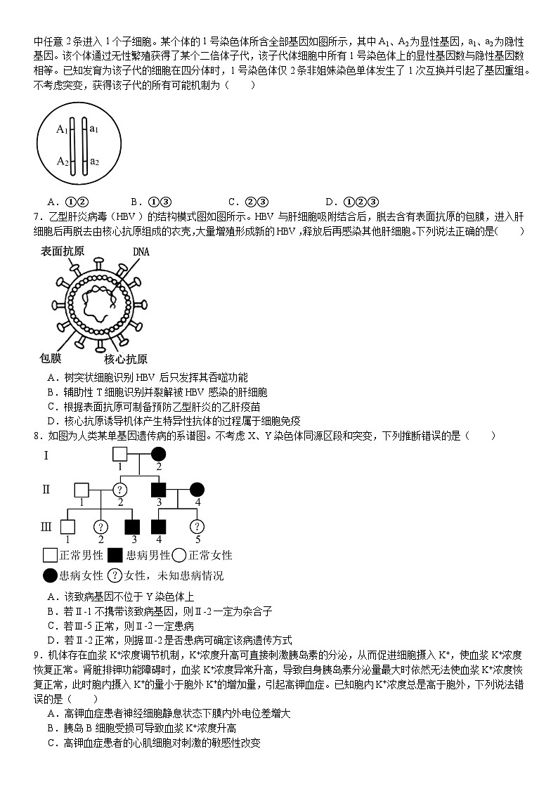 山东2024年高考生物模拟试卷附答案第2页