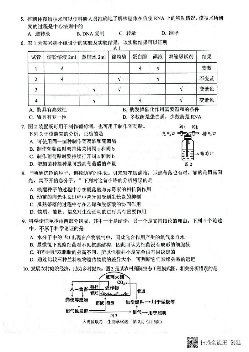 2023届广东省粤港澳大湾区普通高中毕业班联合模拟考试（二）生物（缺答案）第2页