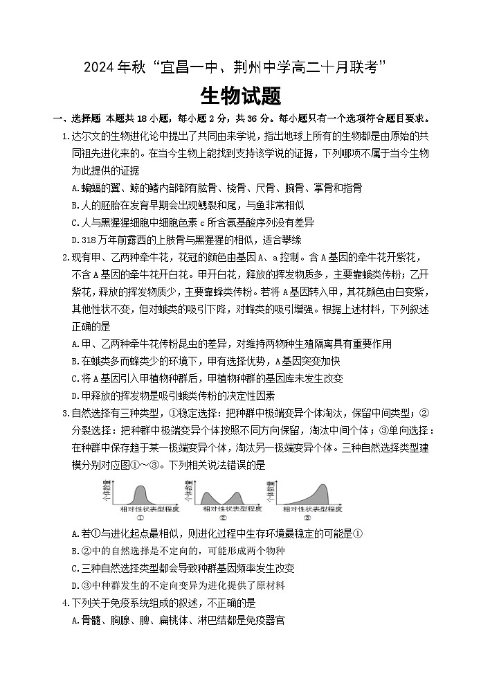 湖北省宜昌一中、荆州中学2024-205学年高二上学期10月联考生物试卷第1页