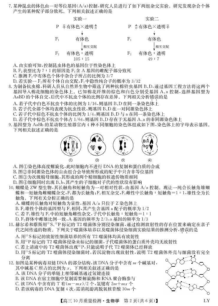 贵州省九师联盟2024-2025学年高三上学期10月联考生物试题第2页