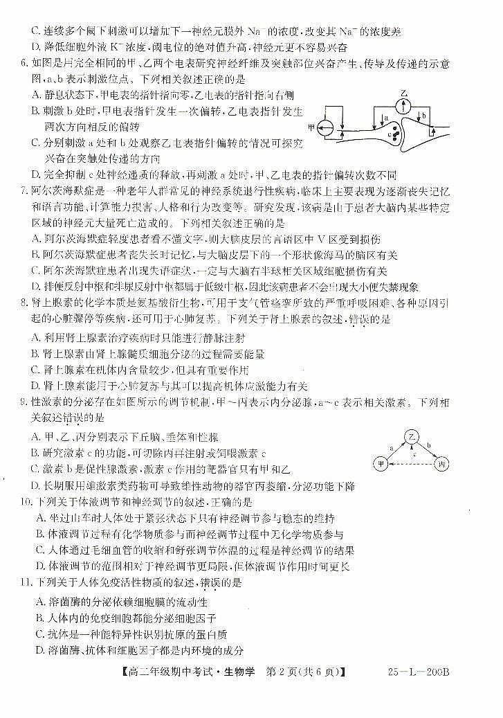 河北省沧州市八县联考2024-2025学年高二上学期10月期中考试生物试题第2页