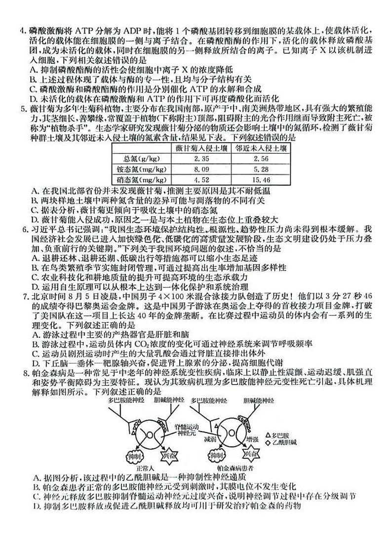 【安徽卷】安徽省县中联盟2024-2025学年2025届高三9月联考（5009C）（9.5-9.6）                生物试卷第2页