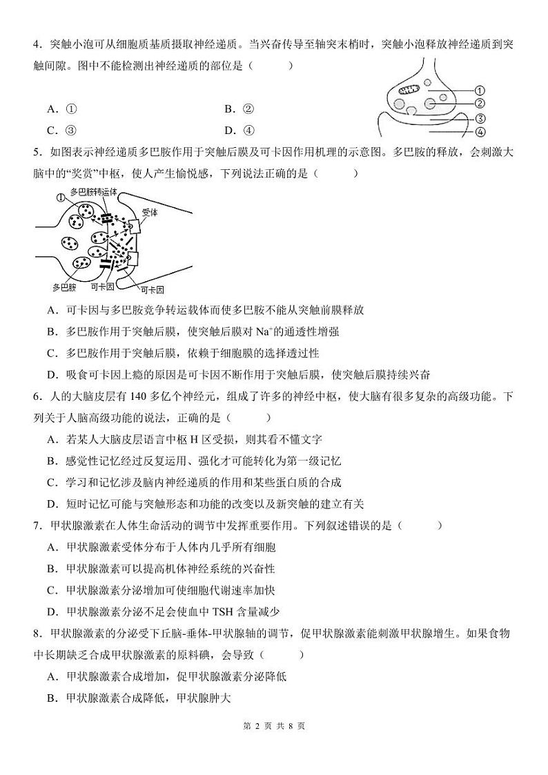 （试卷）2024-2025学年第一学期生物学科高二第一次阶段考试试卷(1)第2页