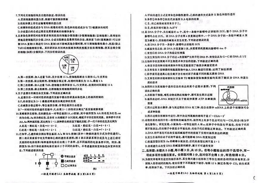 百师联盟2025届高三上学期10月月考生物试卷第2页