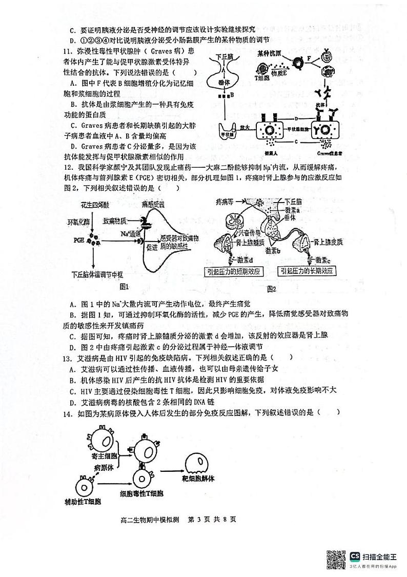 江苏省南京市玄武区南京市第十三中学2024-2025学年高二上学期10月期中生物试题第3页
