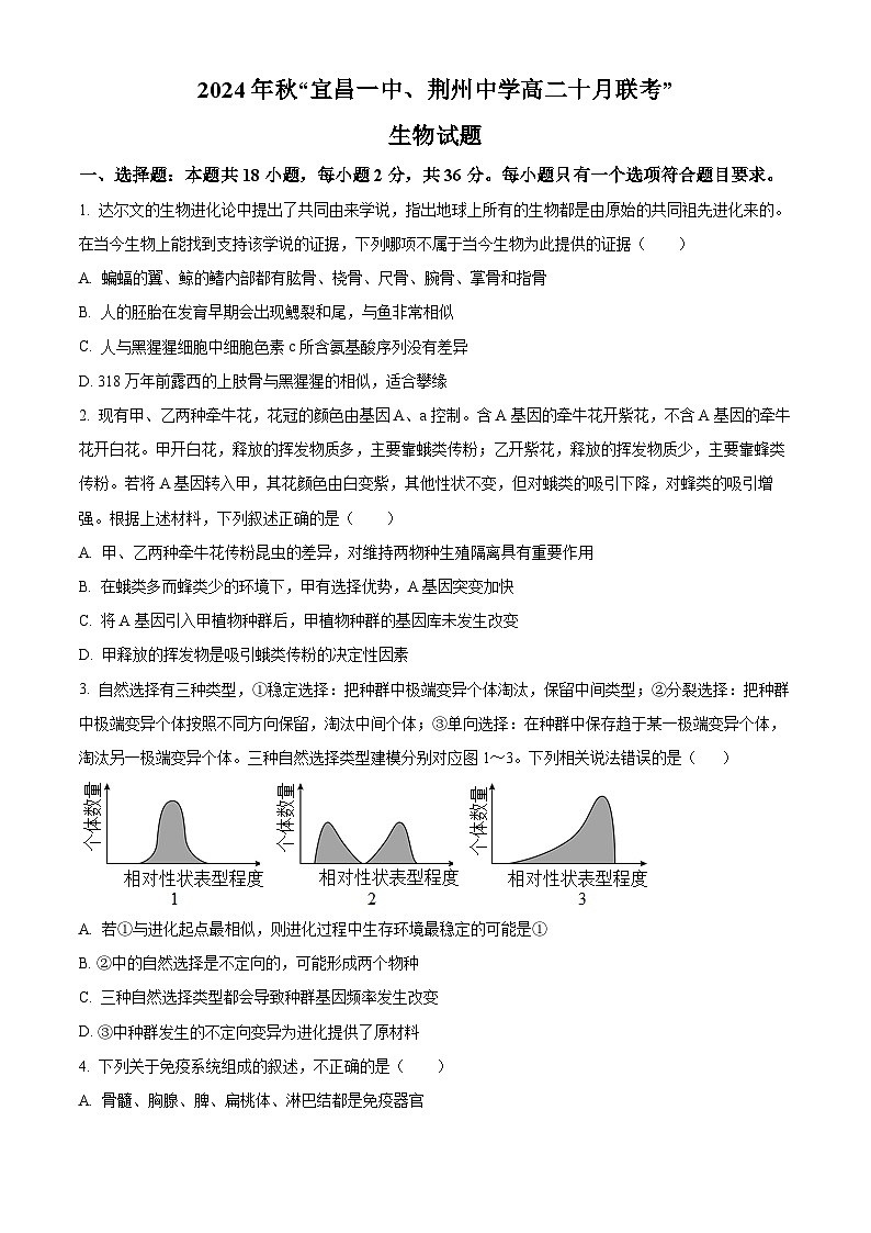 湖北省宜昌市第一中学、荆州中学2024-2025学年高二上学期10月联考生物试卷（Word版附解析）01