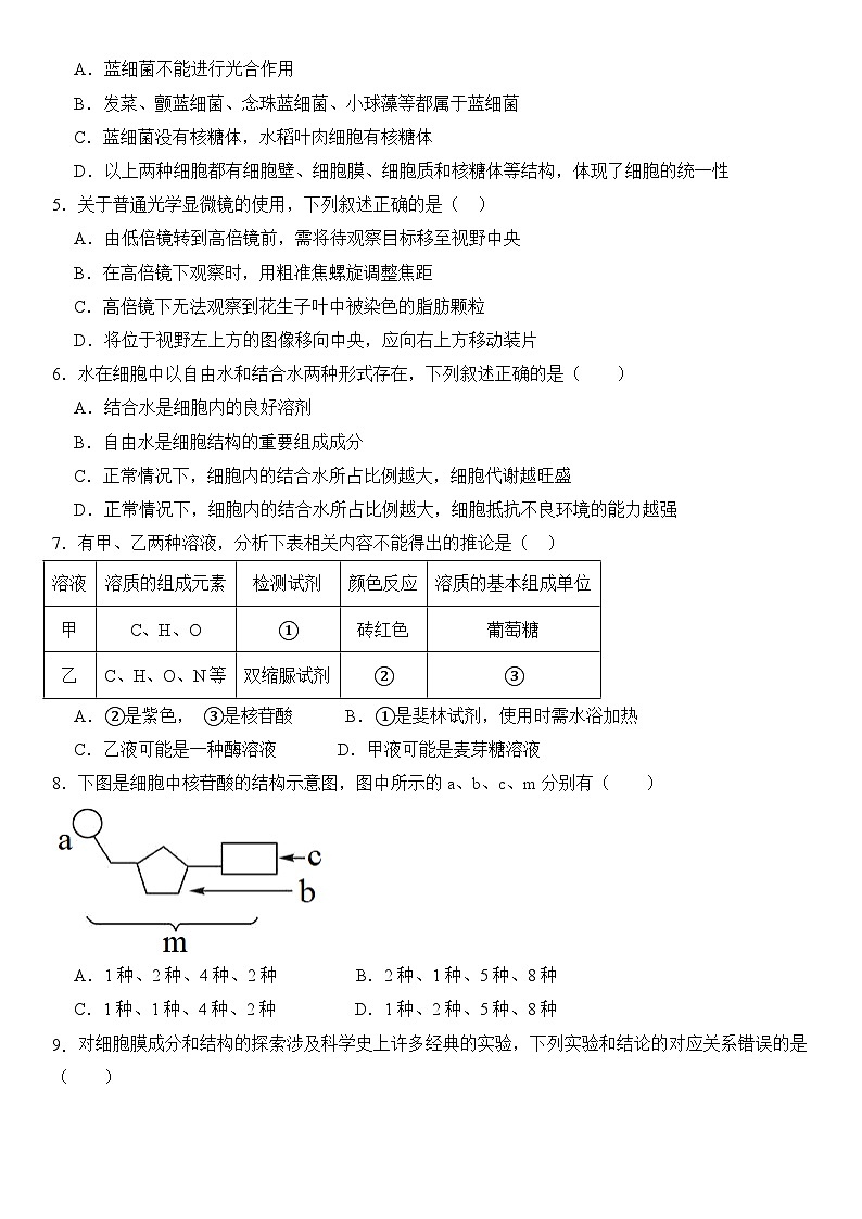 2024-2025学年度高一生物期中考试卷学生版第2页